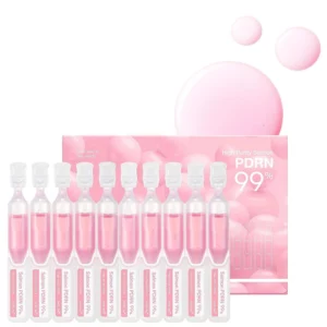 Sale 15 Zestaw Medicube Pink One-Day Serum z 99% łososiowym PDRN, zawierający dziesięć jednorazowych ampułek z różowym serum i opakowanie zbiorcze.