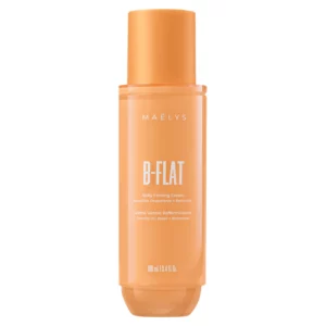 Pojedyncze opakowanie kremu Maëlys B-FLAT Belly Firming Cream przedstawione na jasnym tle. Minimalistyczny packshot eksponuje charakterystyczne pomarańczowe opakowanie produktu przeznaczonego do pielęgnacji skóry brzucha.