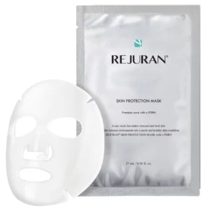 Opakowanie maski Skin Protection Mask marki Rejuran, z wyciągniętą maską obok.