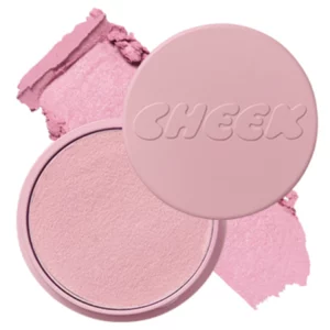 „Róż Tonymoly Cheek Tone Jelly w odcieniu Fog Pink, delikatny, chłodny pastelowy róż w jasnoróżowym opakowaniu z napisem CHEEK.”