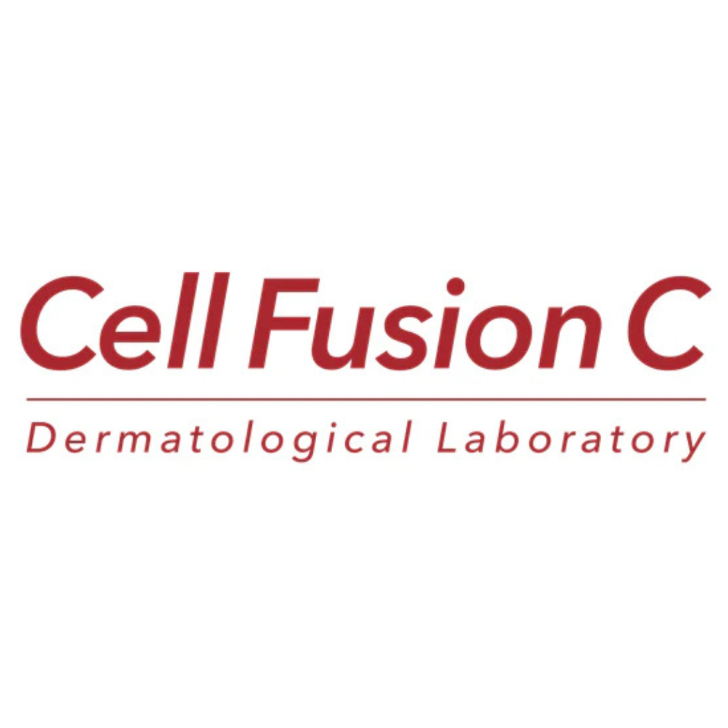 Logo marki Cell Fusion C z napisem "Dermatological Laboratory" w czerwonym kolorze na białym tle.