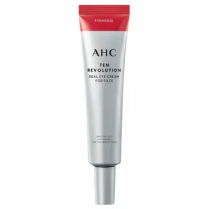 Tuba kremu AHC Ten Revolution Real Eye Cream for Face z czerwono-srebrnym designem – specjalistyczny krem pod oczy przeznaczony także do całej twarzy.