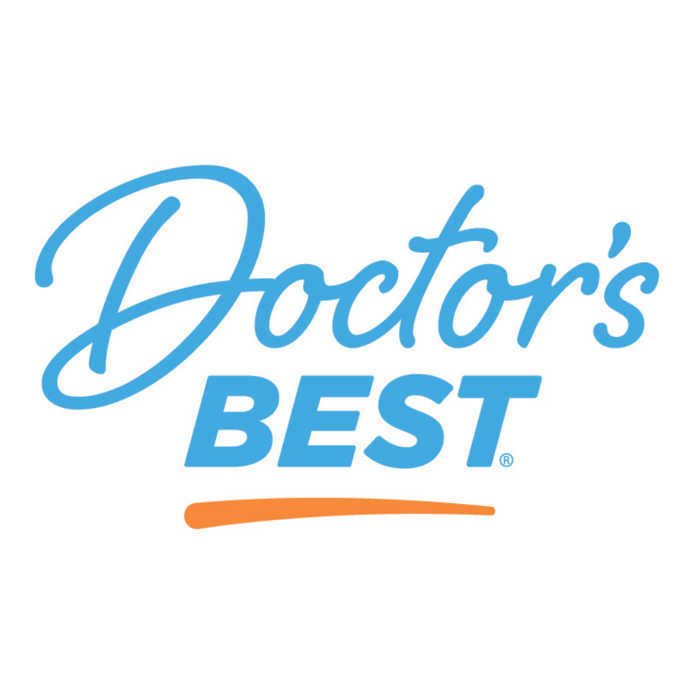 Logo marki Doctor's Best w kolorze niebieskim z pomarańczowym podkreśleniem na białym tle.