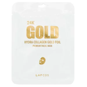 Opakowanie maseczki Lapcos 24K Gold Hydra Collagen Gold Foil, premiumowa maseczka do twarzy nawilżająca i ujędrniająca.