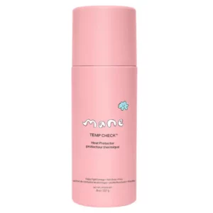 Różowy pojemnik produktu „Mane Temp Check Heat Protector” o pojemności 8 oz (227 g) na białym tle.