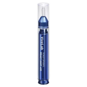. Produkt ViveLab Scalp Spioxyl React Shot 400 w eleganckiej, niebieskiej tubie z przezroczystą nasadką – profesjonalna ampułka do pielęgnacji skóry głowy i wzmacniania cebulek włosowych.