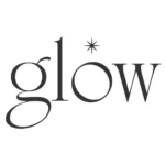 Minimalistyczne, czarne logo marki Glow z charakterystyczną gwiazdką nad literą ‘o’, umieszczone na białym tle.