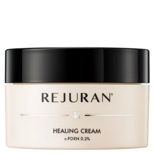 Start 94 Słoiczek Rejuran Healing Cream c-PDRN 0.2% z czarną nakrętką, sfotografowany na białym tle, prezentujący minimalistyczne, eleganckie opakowanie kremu regenerującego.