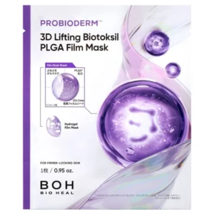 Opakowanie maski Bioheal Boh Probioderm 3D Lifting Biotoksil PLGA Film Mask z fioletową grafiką i logotypem BOH Bio Heal