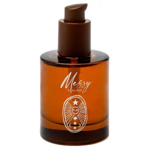 Szklana butelka Messy Overnight Repair Serum – regeneracja i odbudowa włosów podczas snu.