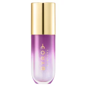 Byroe Sugar Plum Shimmer Lip Oil w szklanym opakowaniu z złotą nakrętką, luksusowy olejek do ust z efektem glow.