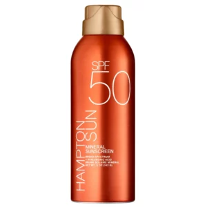 Hampton Sun Mineral Sunscreen Mist SPF 50 w sprayu, mineralna mgiełka przeciwsłoneczna SPF 50 do twarzy i ciała.