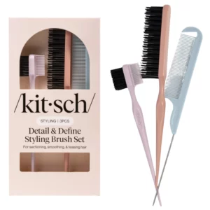 Kitsch Detail & Define Styling Brush Set – szczotki do separowania, wygładzania i tapirowania włosów obok opakowania.