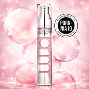 Primera PDRN Nia10 Toning Glow Serum – wizualizacja składników aktywnych – serum z PDRN, niacynamidem i składnikami rozjaśniającymi, poprawiające jednolitość kolorytu skóry.