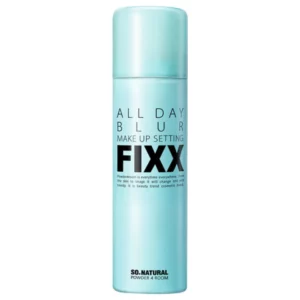 So Natural All Day Blur Make Up Setting Fixx w sprayu – turkusowe opakowanie utrwalacza makijażu z efektem blur i wygładzenia skóry.