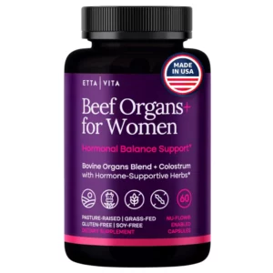 Etta Vita Beef Organs+ for Women – suplement diety wspierający równowagę hormonalną kobiet, kompleks narządów wołowych grass-fed, 60 kapsułek.