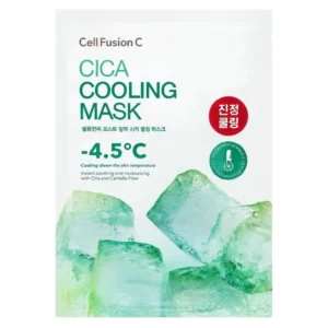 Cell Fusion C CICA Cooling Mask – chłodząca maska w płachcie z centella asiatica, opakowanie z grafiką kostek lodu i informacją o efekcie chłodzenia skóry do -4,5°C.