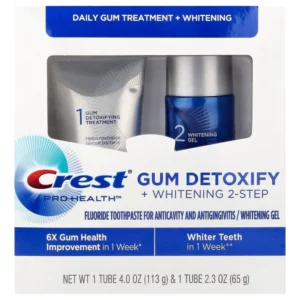 Crest Gum Detoxify + Whitening 2-Step Toothpaste – dwustopniowa pasta do zębów z fluorkiem i żelem wybielającym, poprawa zdrowia dziąseł i bielszy uśmiech w 1 tydzień.