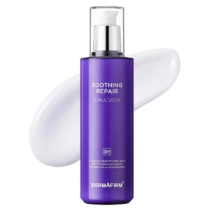 Dermafirm Soothing Repair Emulsion – minimalistyczne zdjęcie produktu z wyeksponowaną formułą.