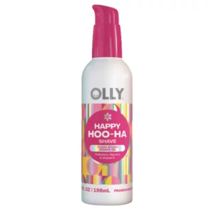OLLY Happy Hoo-Ha Shave Oil 198 ml – olejek do golenia okolic intymnych z witaminą E, gliceryną i prebiotykami, gładkie golenie bez podrażnień.