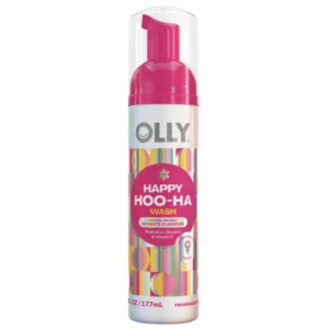 OLLY Happy Hoo-Ha Wash 177 ml – delikatny żel do higieny intymnej z prebiotykami, gliceryną i witaminą E, łagodzące mycie miejsc intymnych, bezzapachowa formuła.