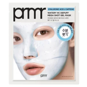 Primera Watery HC Depuff Mega Shot Gel Mask – hydrożelowa maska do twarzy z kwasem hialuronowym i kofeiną, chłodząca formuła redukująca opuchnięcia.