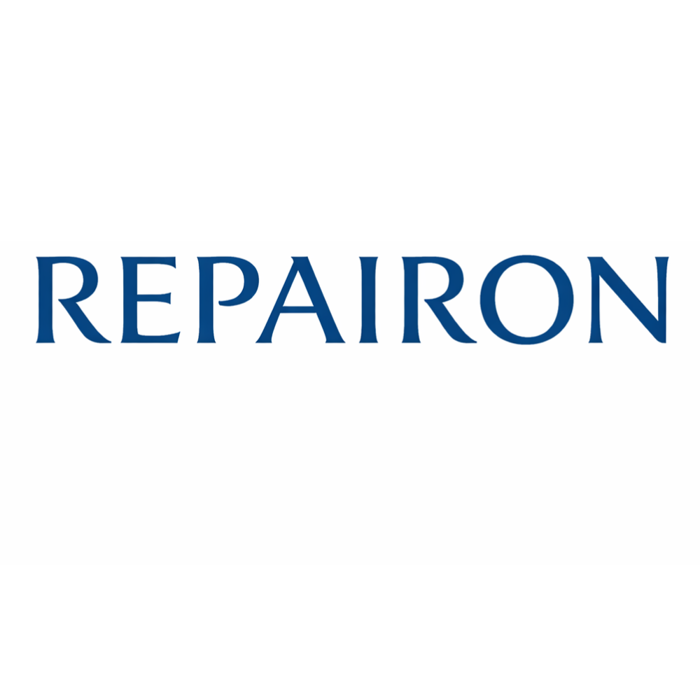 Logo marki Repairon – minimalistyczny niebieski logotyp kosmetyków profesjonalnych do regeneracji skóry.