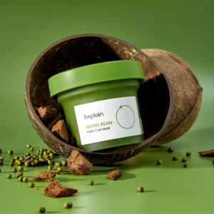 Beplain Mung Bean Pore Clay Mask – maska oczyszczająca do twarzy w opakowaniu, naturalne składniki, fasola mung i kokos.