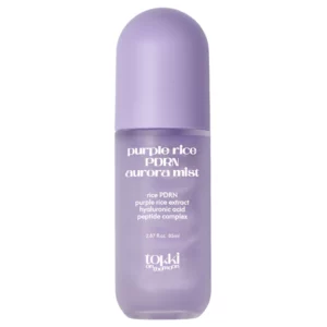 Tokki on the moon Purple Rice PDRN Aurora Mist 85 ml w fioletowej butelce, minimalistyczne zdjęcie produktu na jasnym tle