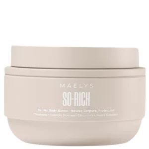 Słoiczek Maelys So Rich Barrier Body Butter na jasnym tle, prezentujący minimalistyczne opakowanie produktu.