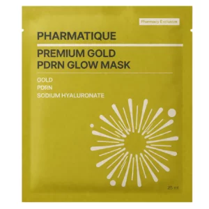 pharmatique premium gold pdrn glow mask maska w płachcie rozświetlająca z pdrn złotem i hialuronianem sodu opakowanie 25 ml.