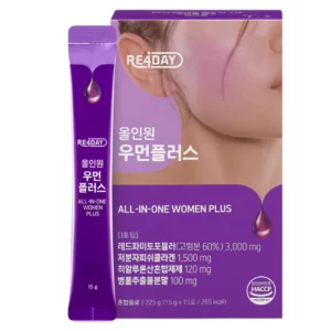Opakowanie i saszetka Re4day All-in-One Women Plus na jasnym tle prezentujące produkt w wersji klasycznej.