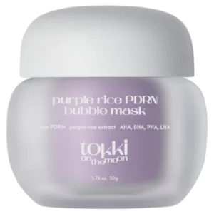 słoiczek maseczki Tokki On The Moon Purple Rice PDRN Bubble Mask na jasnym tle