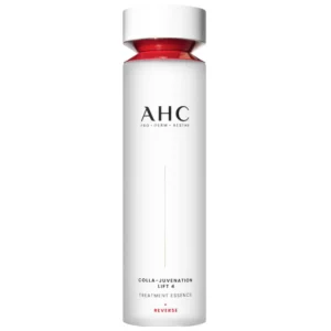 Butelka AHC Colla-Juvenation Lift 4 Essence na jasnym tle, z charakterystycznym czerwonym akcentem przy szyjce opakowania.