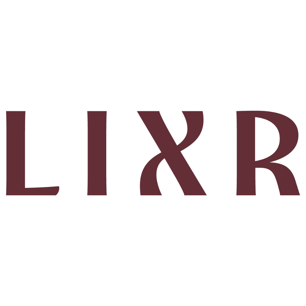 LIXR Beauty logo – minimalistyczne logo marki kosmetycznej w kolorze burgundowym na jasnym tle