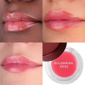 LIXR Hydrating Tinted Lip Mask Bulgarian Rose efekt nawilżonych ust subtelny różowy odcień balsamu do ust.