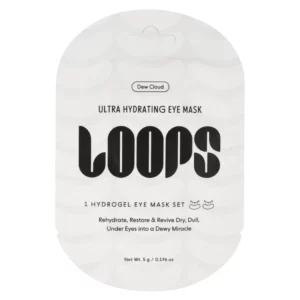 Opakowanie hydrożelowych płatków pod oczy Loops Ultra Hydrating Eye Mask na jasnym tle, minimalistyczny design z czarnym napisem i informacją o intensywnym nawilżeniu skóry pod oczami.