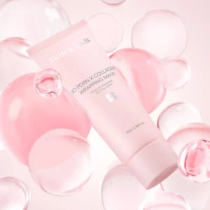 SkinLab 3D PDRN X Collagen Wrapping Mask luksusowa maska w różowym opakowaniu z efektem glow i nawilżenia skóry.
