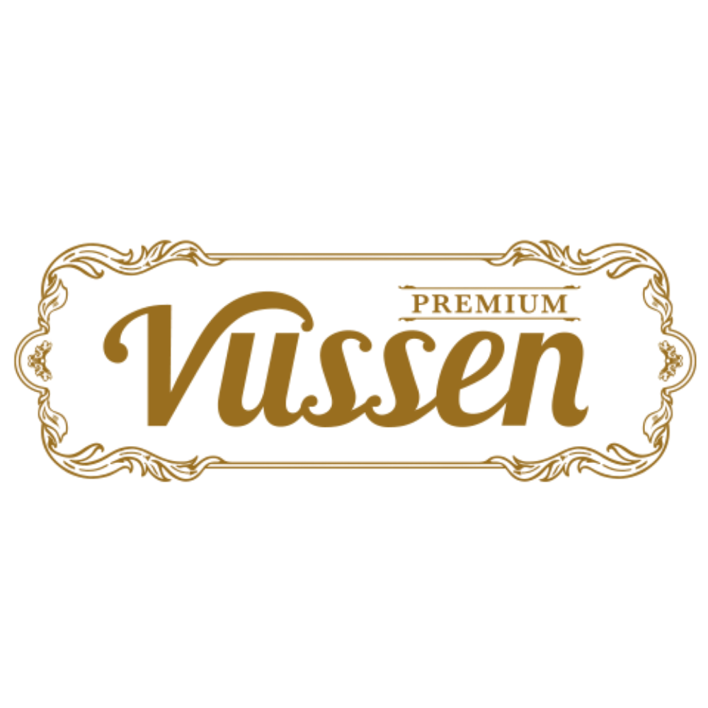 Logotyp Vussen marki kosmetycznej na jasnym tle.