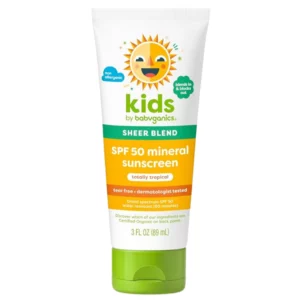 Babyganics Kids Sheer Blend Mineral Sunscreen SPF 50 Tropical – mineralny krem przeciwsłoneczny dla dzieci z wysoką ochroną SPF 50.