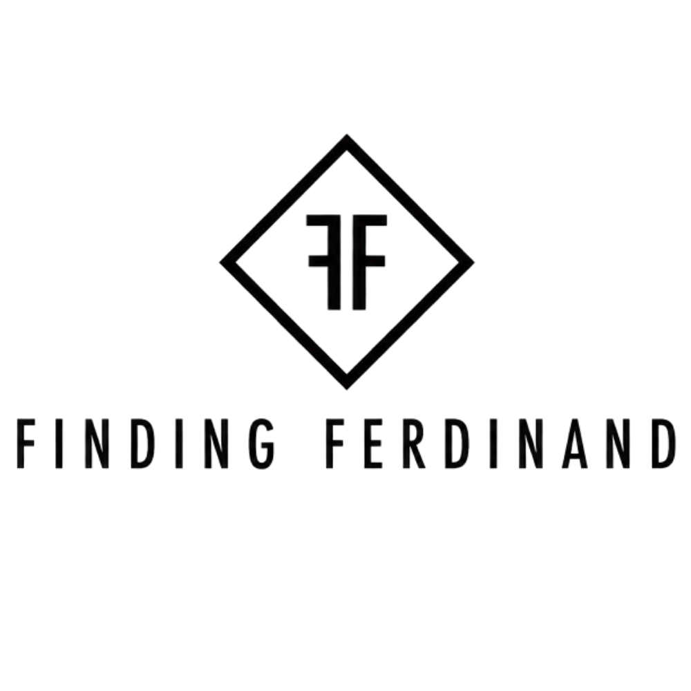 Logotyp marki Finding Ferdinand na białym tle.