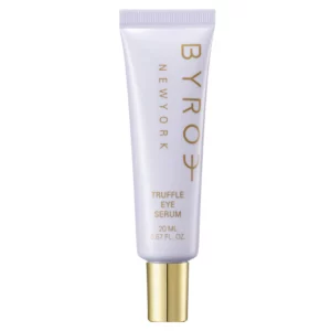 Opakowanie Byroe Truffle Eye Serum na minimalistycznym tle. Serum pod oczy z kompleksem trufli dla bardziej świeżego i wygładzonego wyglądu skóry.