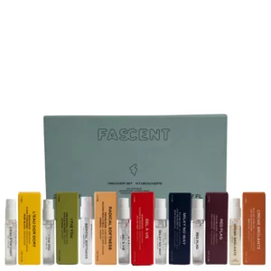 Fascent Discovery Set Perfume Mini – zestaw mini perfum unisex z kolorowymi opakowaniami zapachów i pastelowym pudełkiem discovery set.