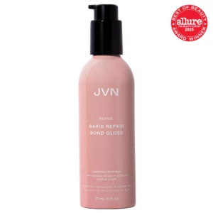 Butelka JVN Revive Rapid Repair Bond Gloss w różowym opakowaniu z czarną pompką na białym tle oraz oznaczeniem Allure Best of Beauty 2025.