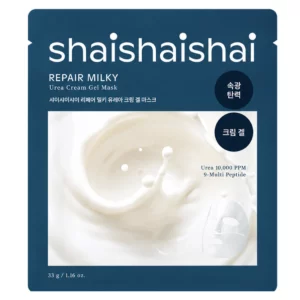 Opakowanie maski Shaishaishai Repair Milky Urea Cream Gel Mask na jasnym tle. Koreańska maska z mocznikiem i kompleksem peptydów dla efektu soft glow.