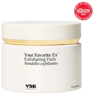 YSE Beauty Your Favorite Ex Exfoliating Pads – płatki złuszczające z kwasem glikolowym i PHA wspierające wygładzenie, rozświetlenie i odświeżenie wyglądu skóry.