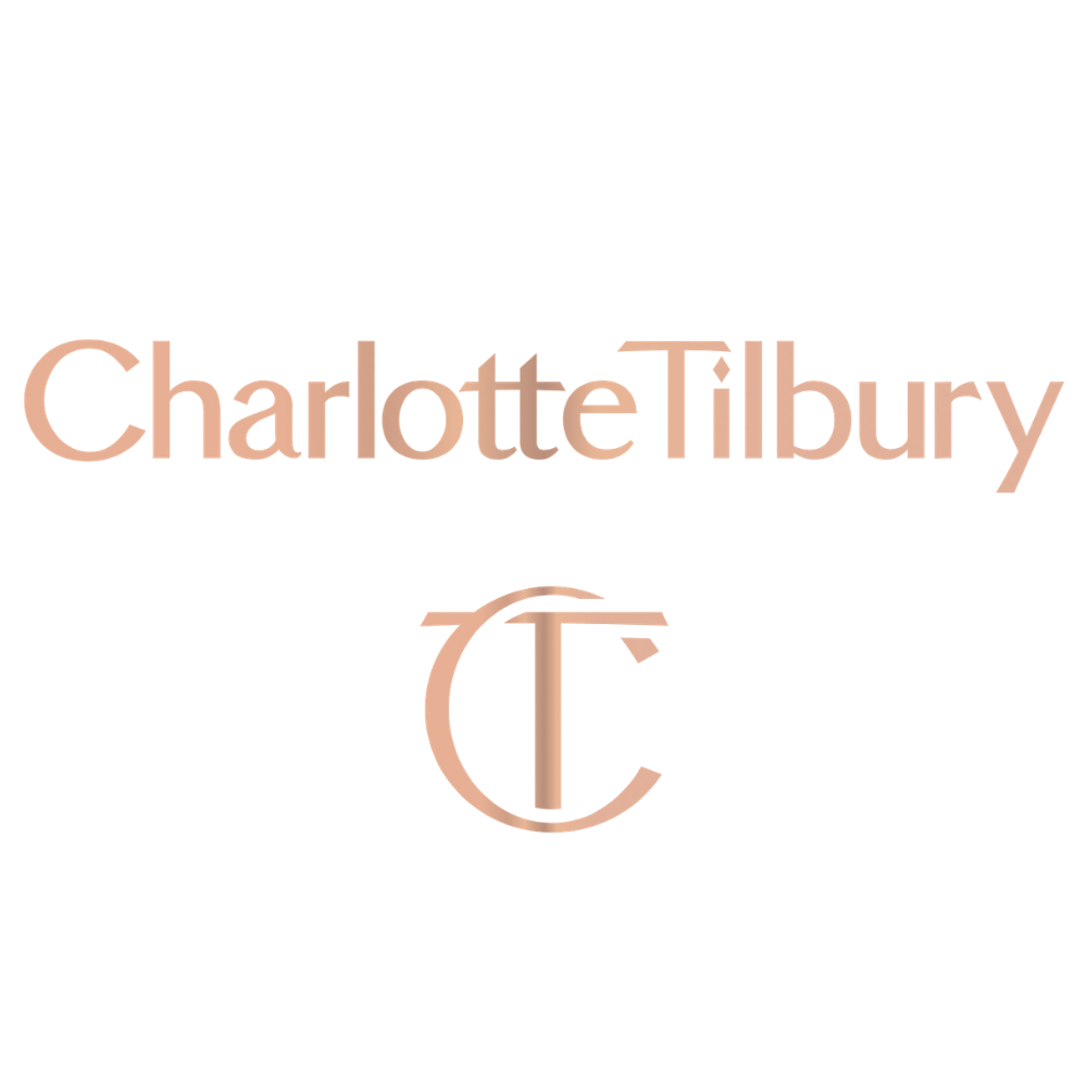 Logotyp firmy kosmetycznej Charlotte Tilbury na białym tle.