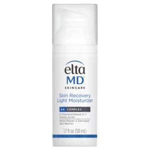 Lekki krem nawilżający EltaMD Skin Recovery Light Moisturizer w opakowaniu z pompką na białym tle. Formuła z AAComplex™ wspiera odbudowę bariery ochronnej skóry, zapewnia intensywne nawilżenie i łagodzi podrażnienia.