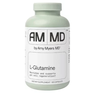 Wellness 4 Amy Myers MD L-Glutamine Capsules – suplement diety w kapsułkach zawierający L-glutaminę, zaprezentowany w charakterystycznym jasnozielonym opakowaniu marki AMMD.