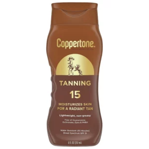 body 10 Na zdjęciu znajduje się balsam do opalania Coppertone Tanning SPF 15 na białym tle. Lekki, nawilżający balsam z filtrem SPF 15 pomaga uzyskać naturalną opaleniznę, zapewnia szerokie spektrum ochrony UVA i UVB oraz jest wodoodporny do 80 minut.